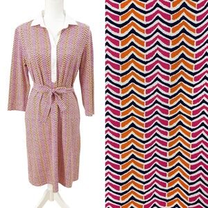 J. McLaughlin Elsie Printed Tie Belt Catalina Cloth Shirtdress Pink/Orange Sz M